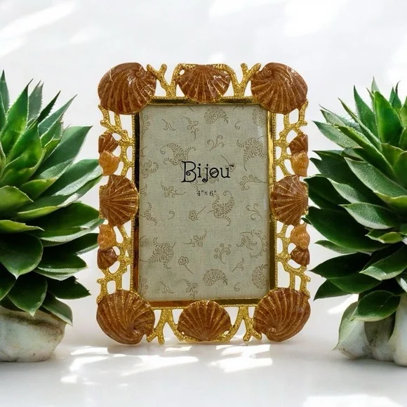 Bijou Enameled Seashell And Coral Picture Frame, 4 X 6 Elegant Beach Photo Frame - Picture 5 of 9